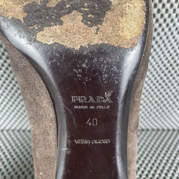 Prada Heels Womens Size 40 Brown Leather Pointed Toe Formal Made in Italy - Picture 13 of 13